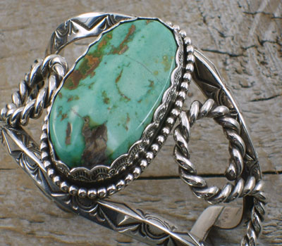 Native American Turquoise Cuff Bracelet & Sterling-sz 7 3/4